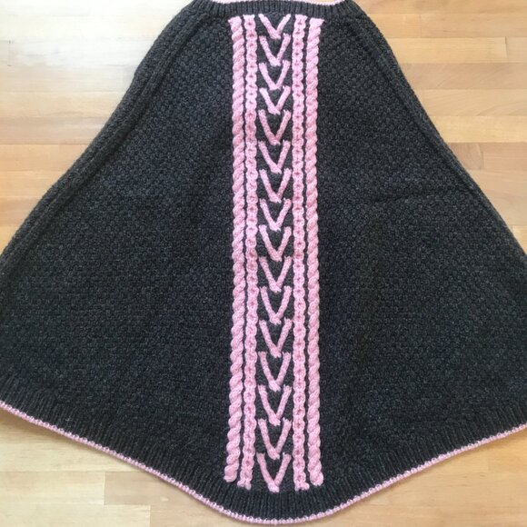 Kate Spade 100% Wool Poncho Cable Knit Brown & Pink with Tassels - Picture 7 of 11